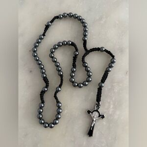 Adult Size - Onyx Black Beads Rosary Necklace